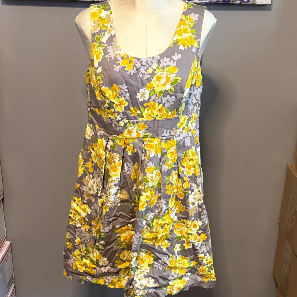 Vintage R&K Originals Yellow Floral Scoop Neck Dress Size 12